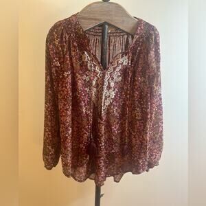 Mason & Belle Peasant Blouse Womens S Long Sleeve Floral Boho Sheer Feminine